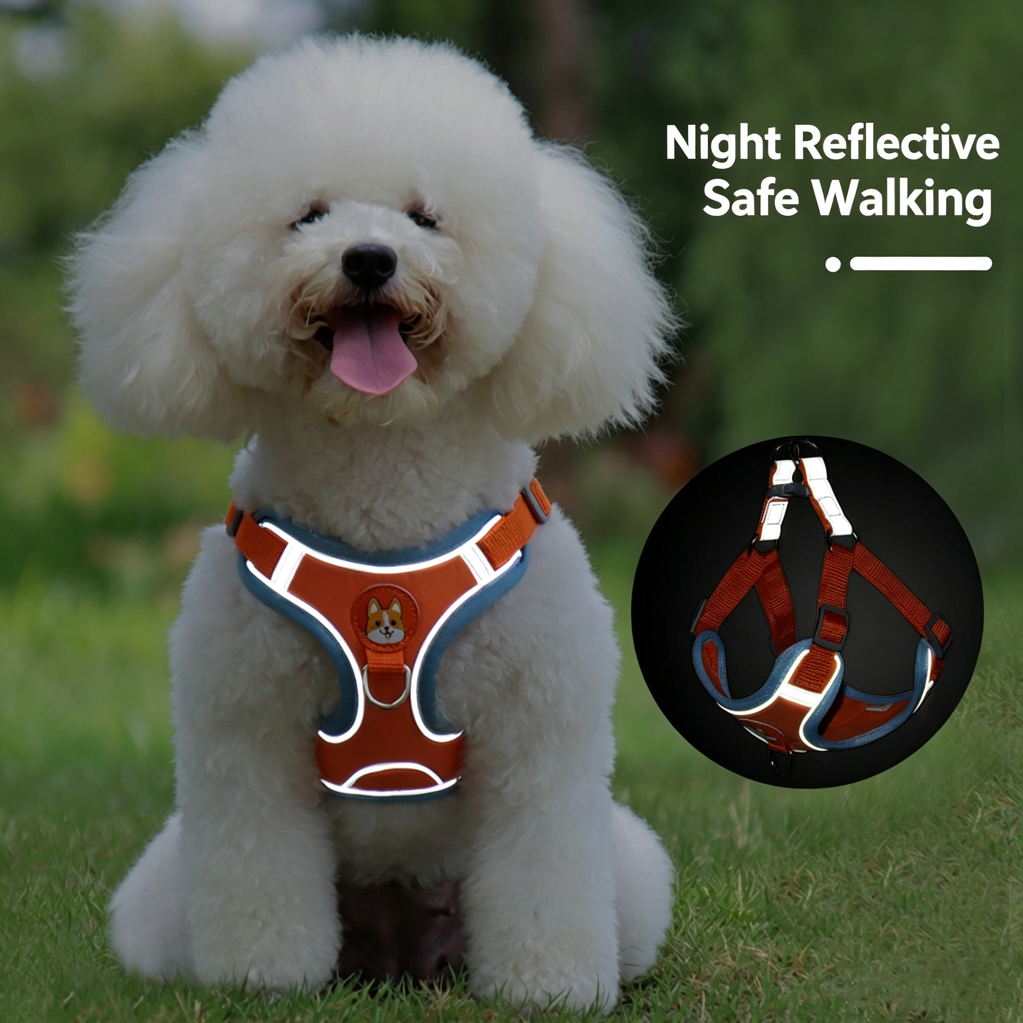 Pet harness and leash set, night reflective dog harness, D-ring adjustable pet walking leash, suitable for small and medium puppies, Teddy dogs, Bichon Frise, etc. daily walks and training.