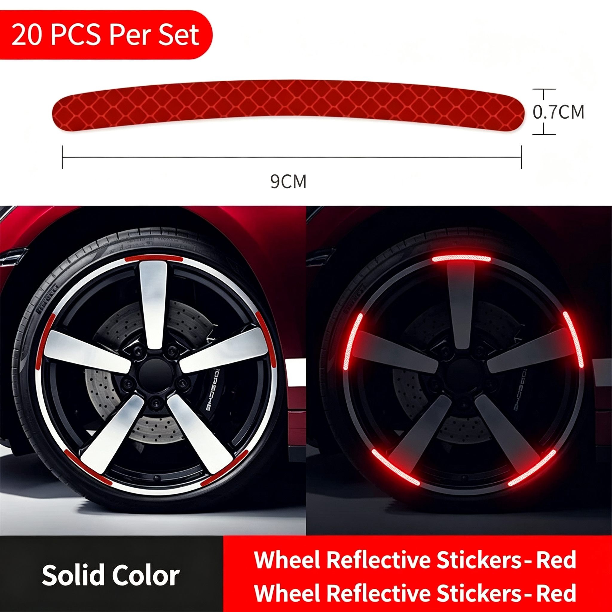 20Pcs Rainbow Laser Reflective Wheel Rim Stickers Universal Night Safety Warning Decals For Motorcycle Car E-Bike Bicycle Waterproof Self-Adhesive Hub Decor Strips