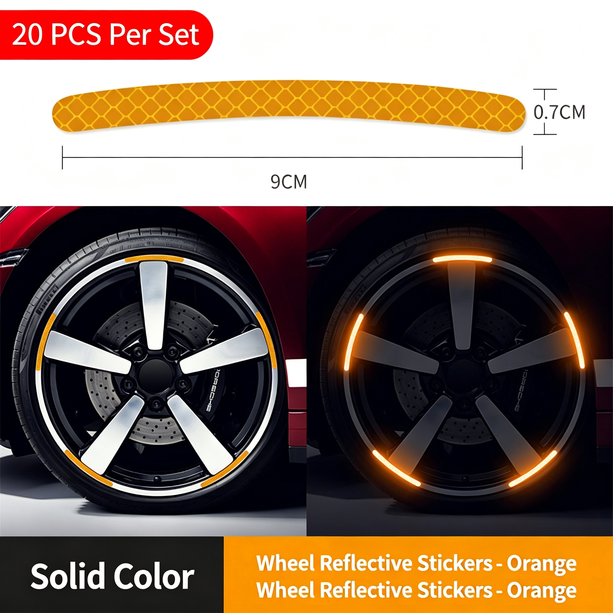 20Pcs Rainbow Laser Reflective Wheel Rim Stickers Universal Night Safety Warning Decals For Motorcycle Car E-Bike Bicycle Waterproof Self-Adhesive Hub Decor Strips