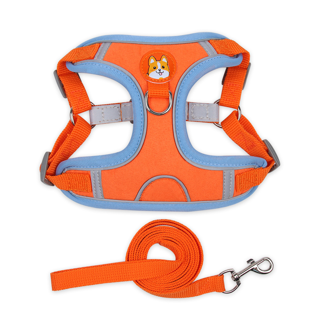 Pet harness and leash set, night reflective dog harness, D-ring adjustable pet walking leash, suitable for small and medium puppies, Teddy dogs, Bichon Frise, etc. daily walks and training.