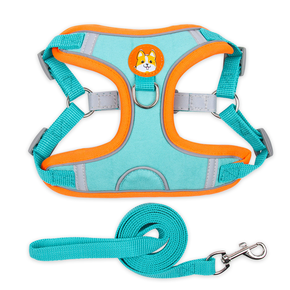 Pet harness and leash set, night reflective dog harness, D-ring adjustable pet walking leash, suitable for small and medium puppies, Teddy dogs, Bichon Frise, etc. daily walks and training.