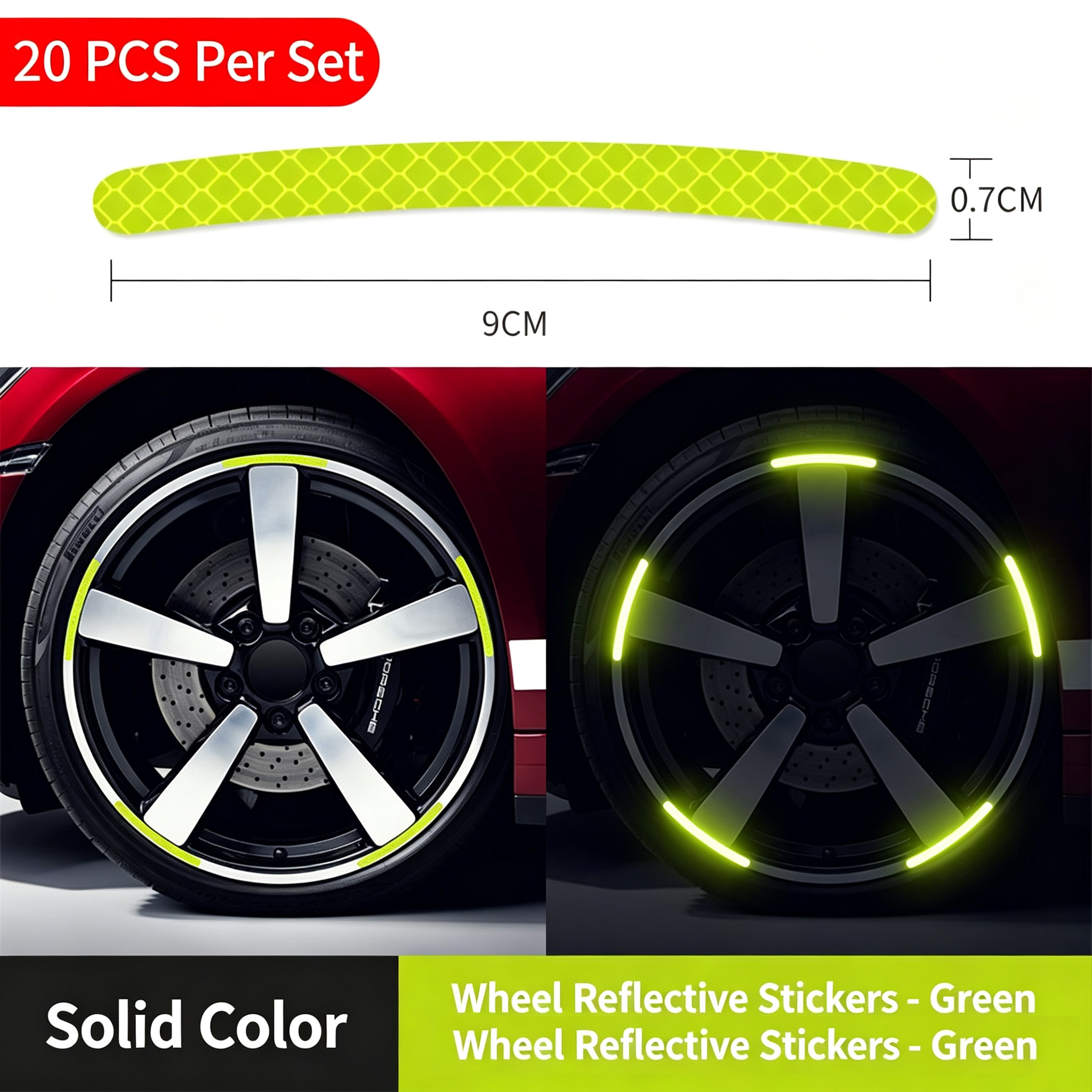 20Pcs Rainbow Laser Reflective Wheel Rim Stickers Universal Night Safety Warning Decals For Motorcycle Car E-Bike Bicycle Waterproof Self-Adhesive Hub Decor Strips