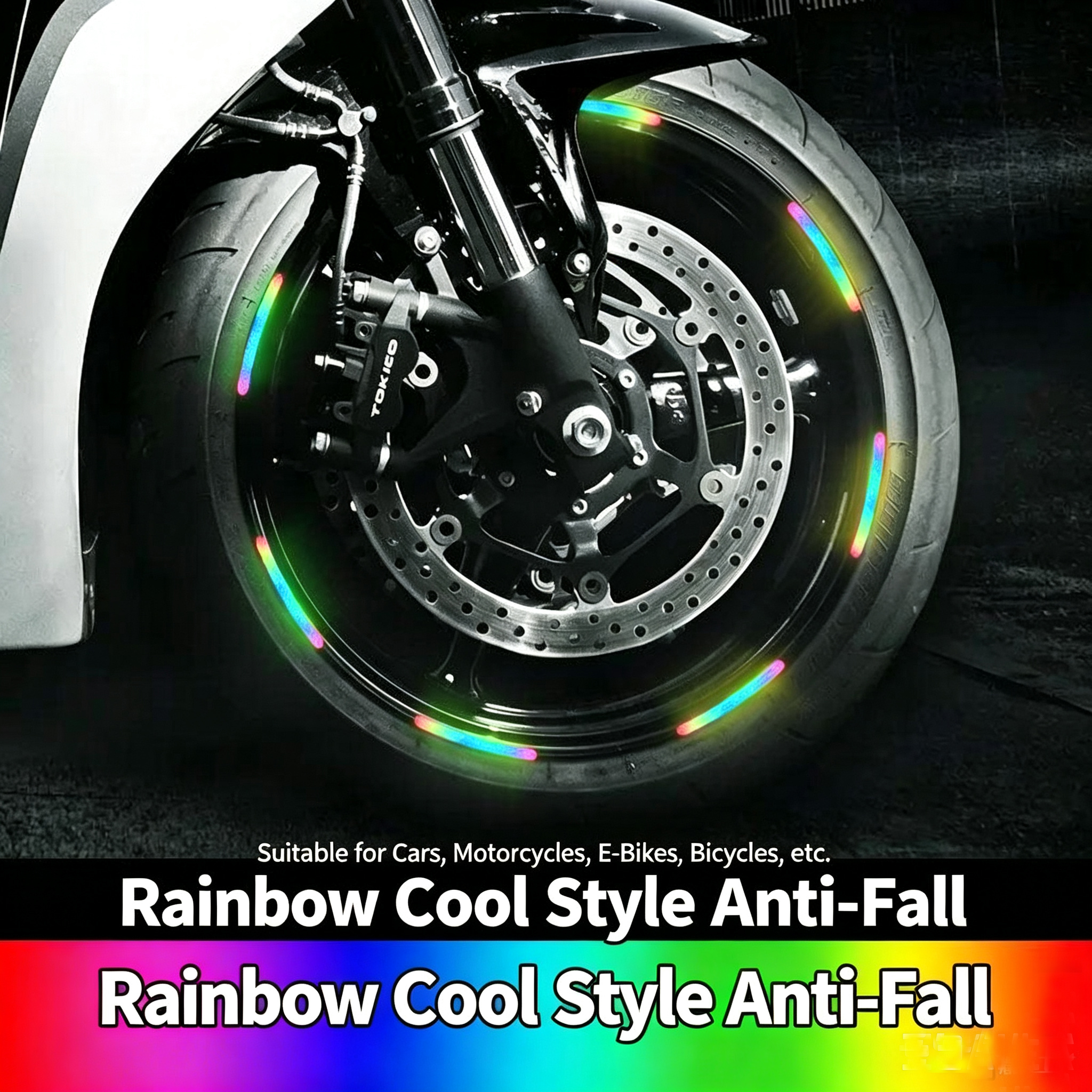 20Pcs Rainbow Laser Reflective Wheel Rim Stickers Universal Night Safety Warning Decals For Motorcycle Car E-Bike Bicycle Waterproof Self-Adhesive Hub Decor Strips