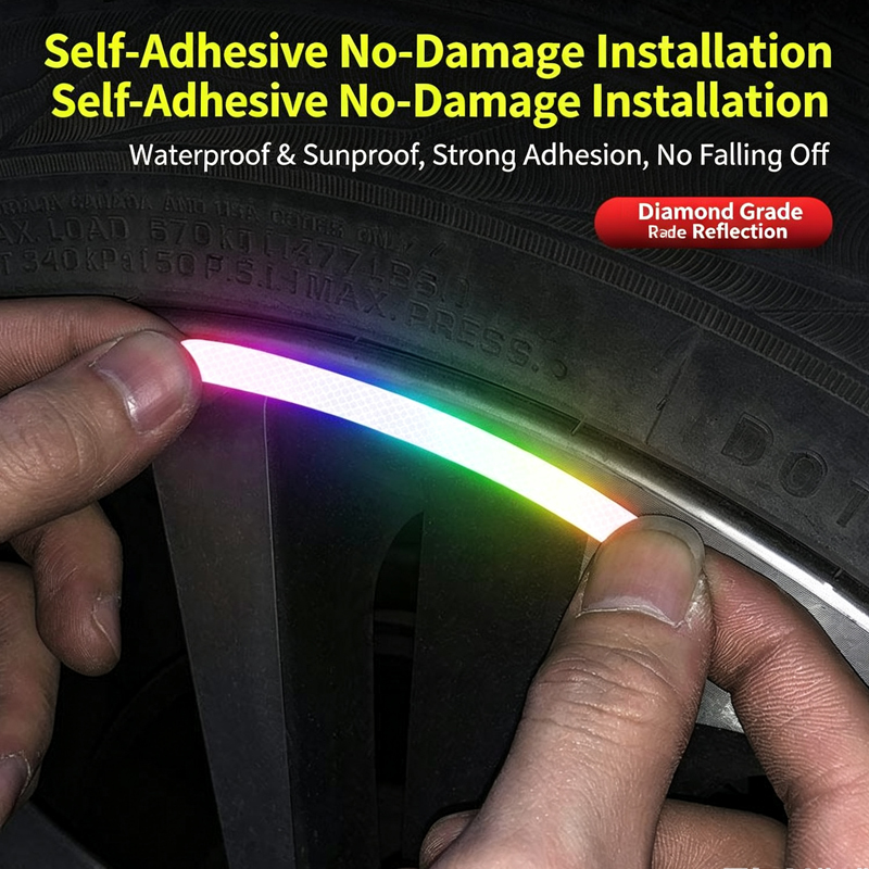 20Pcs Rainbow Laser Reflective Wheel Rim Stickers Universal Night Safety Warning Decals For Motorcycle Car E-Bike Bicycle Waterproof Self-Adhesive Hub Decor Strips