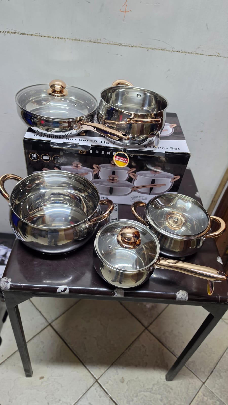 🔥 LUXURY EDITION! 10-Piece Edenberg EB-2422 Gold Trim Stainless Steel Pot Set