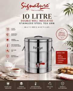 Signature 10L Stainless Steel Electric Tea Urn & Commercial Hot Water Boiler - Double Wall Insulated Beverage Dispenser