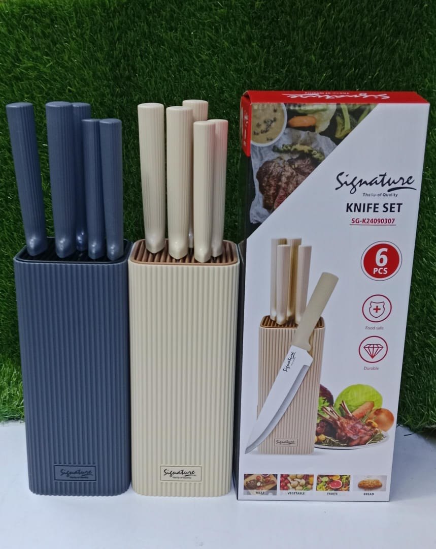 Signature 6-Piece Non-Stick Knife Set with Ribbed Countertop Holder (SG-K24090307)
