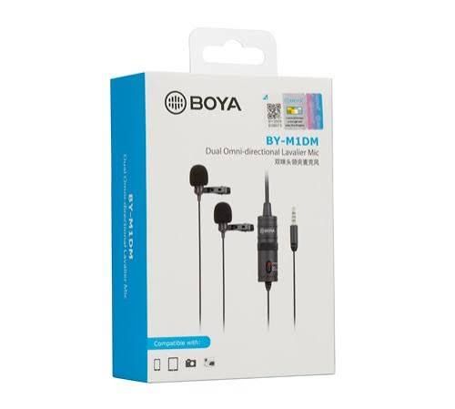 BOYA BY-M1DM Dual Lavalier Universal Microphone with a Single 1/8 Stereo Connector for Smartphones DSLR Cameras  Camcorders