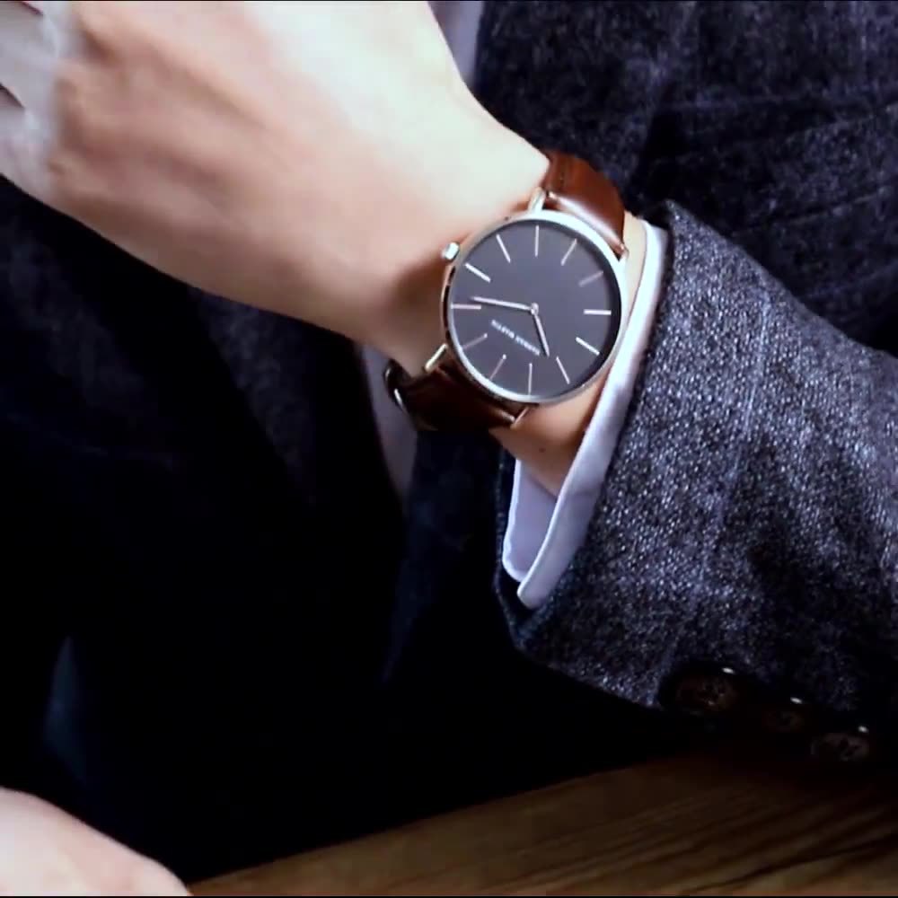 Cross border Amazon Japan Movement Waterproof Thin Men's Watch European and American Fashion Casual Belt Watch Quartz Watch