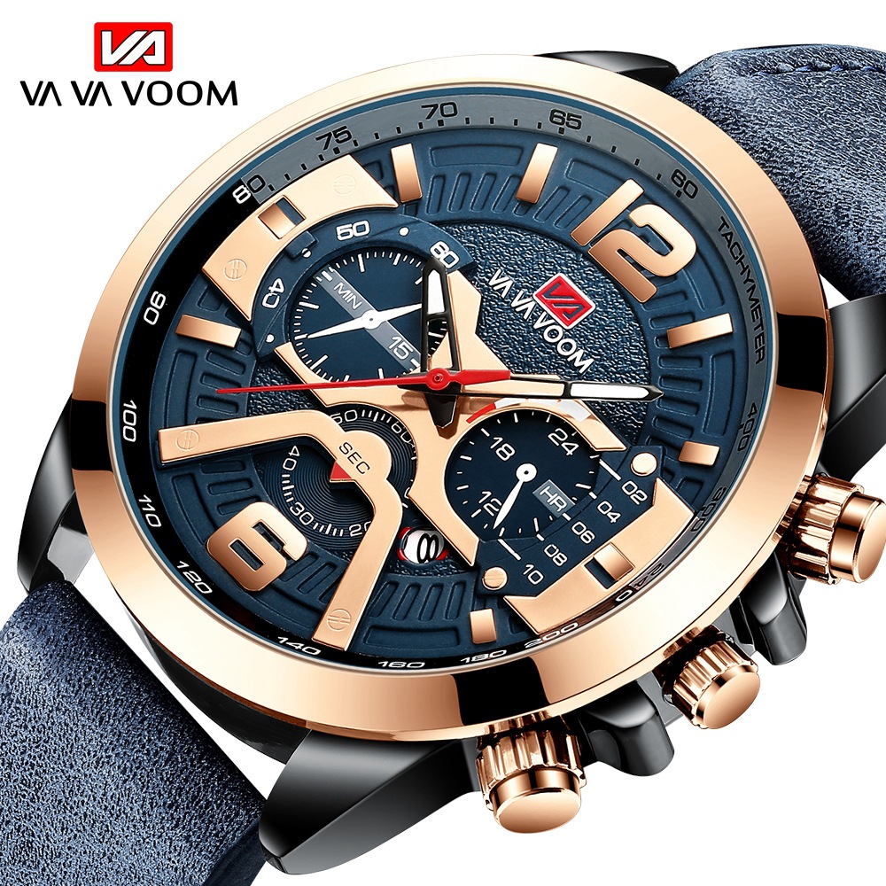 2 * PCS Cross border Six Needle 8329 Casual Men's Watch Business Belt Watch Calendar Men's Watch Belt Sports Watch Men's Watch