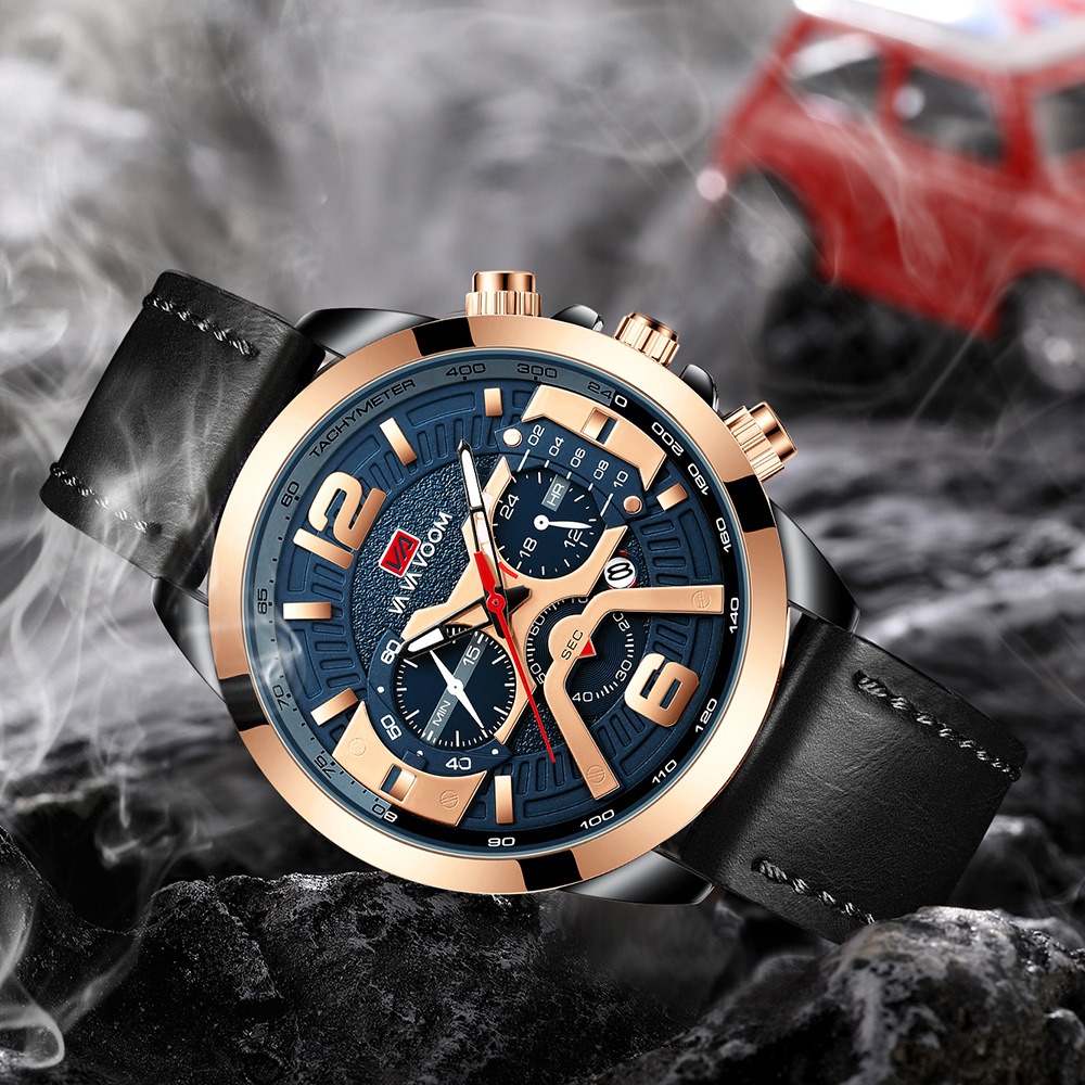 2 * PCS Cross border Six Needle 8329 Casual Men's Watch Business Belt Watch Calendar Men's Watch Belt Sports Watch Men's Watch