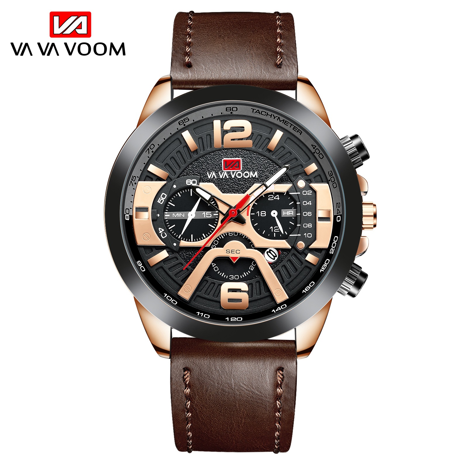2 * PCS Cross border Six Needle 8329 Casual Men's Watch Business Belt Watch Calendar Men's Watch Belt Sports Watch Men's Watch