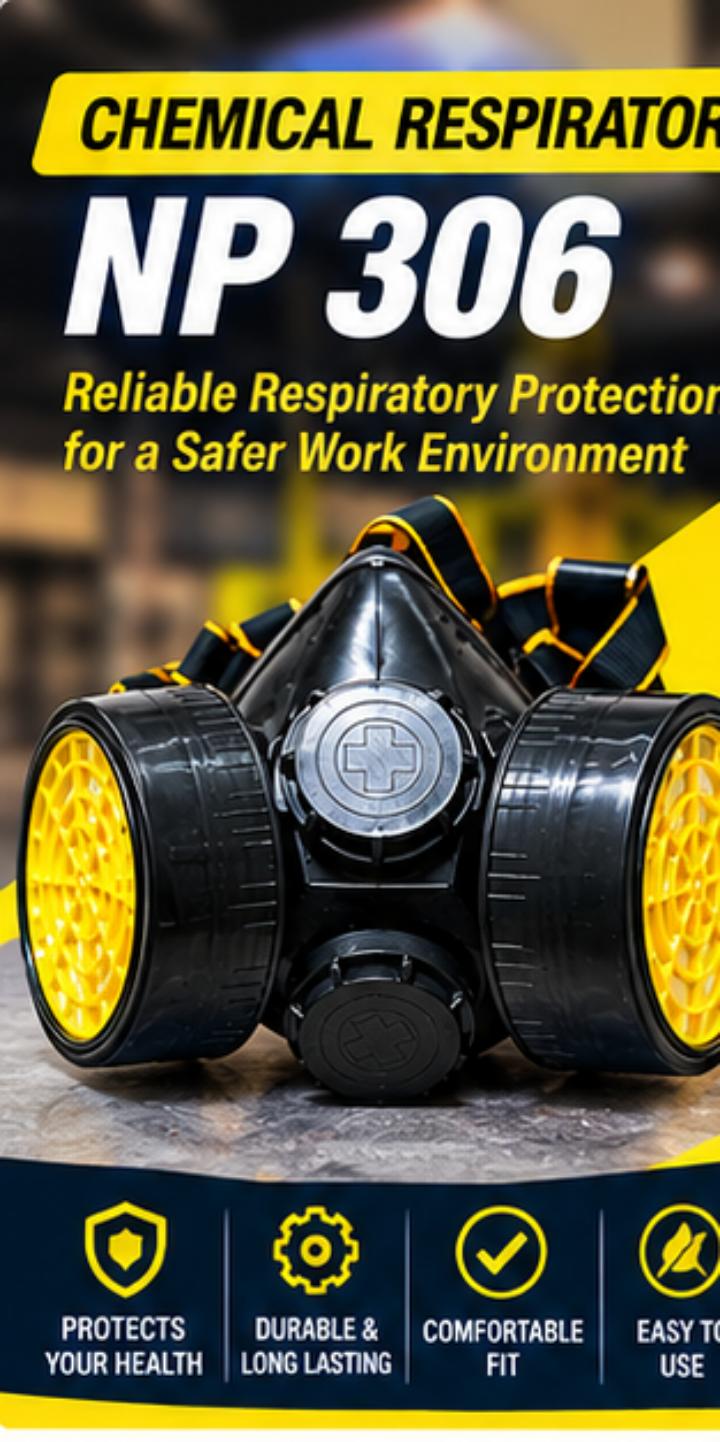 NP306 — Double Cartridge Chemical Respirator
Product NP306 Double Cartridge Chemical Respirator – Dual Filter Gas Mask for Industrial, Chemical & Agricultural Use