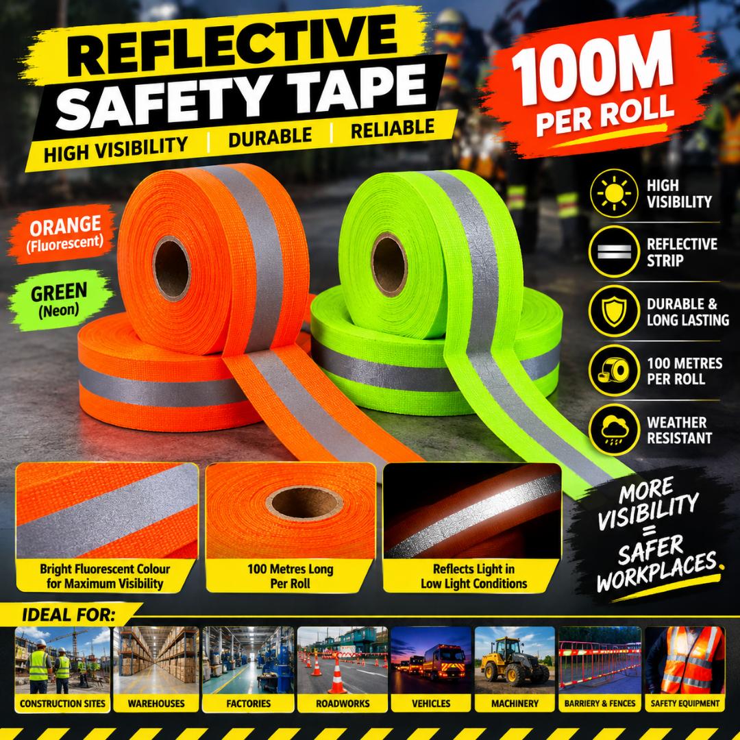 Reflective Tape Safety 100m | High Visibility Fluorescent Reflective Strip | Orange & Neon Green Warning Tape