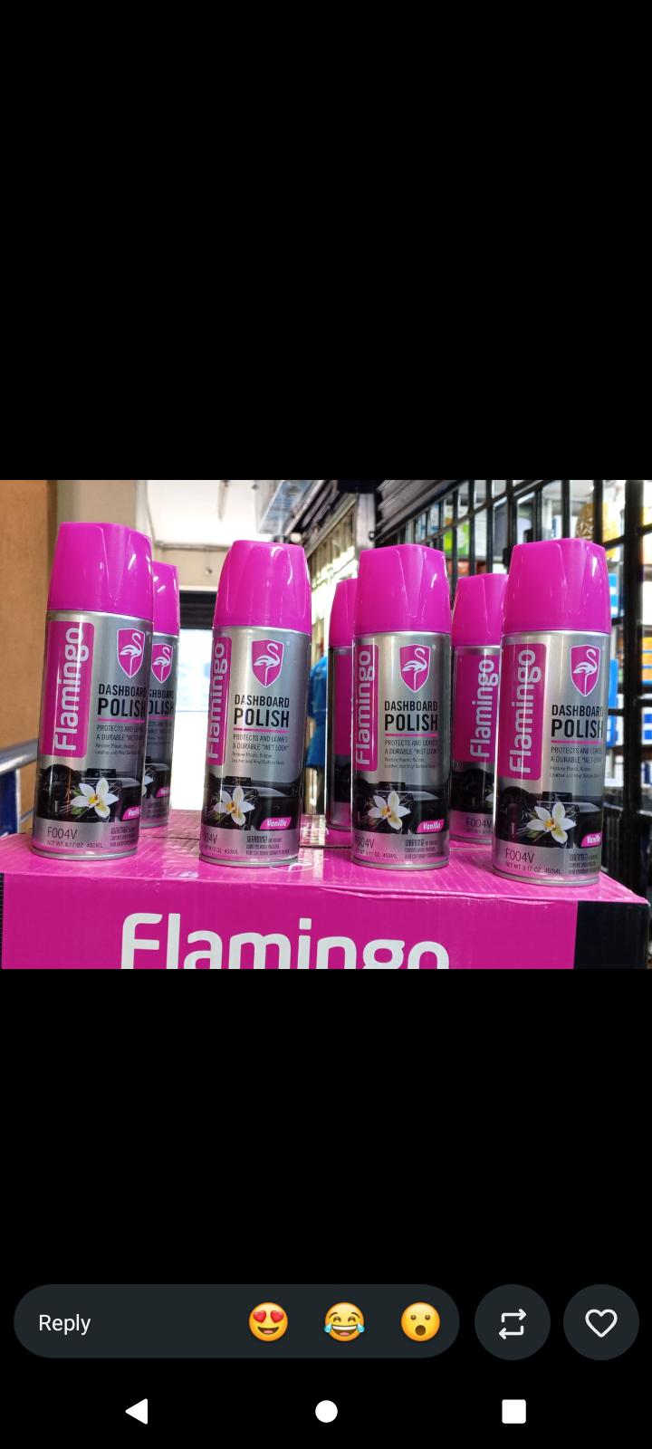 Flamingo Dashboard Polish Spray – Vanilla , peach, lemon , strawberry Scent Car Interior Protectant for Plastic, Rubber, Leather & Vinyl (available in 650ml and 450ml)