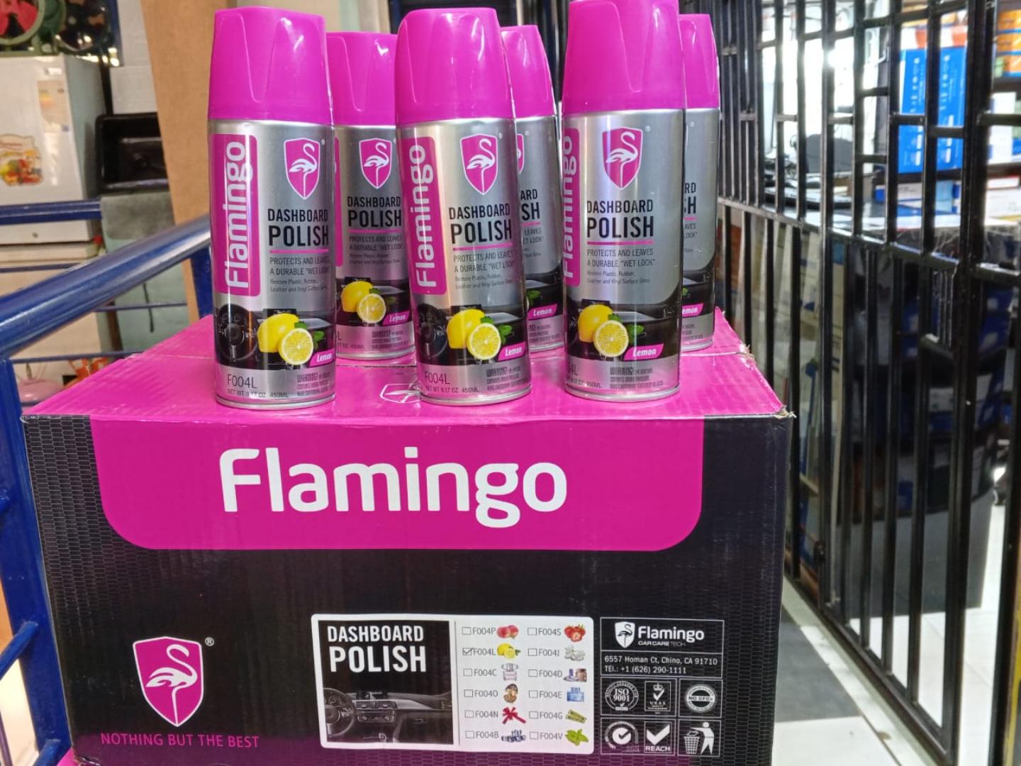 Flamingo Dashboard Polish Spray – Vanilla , peach, lemon , strawberry Scent Car Interior Protectant for Plastic, Rubber, Leather & Vinyl (available in 650ml and 450ml)