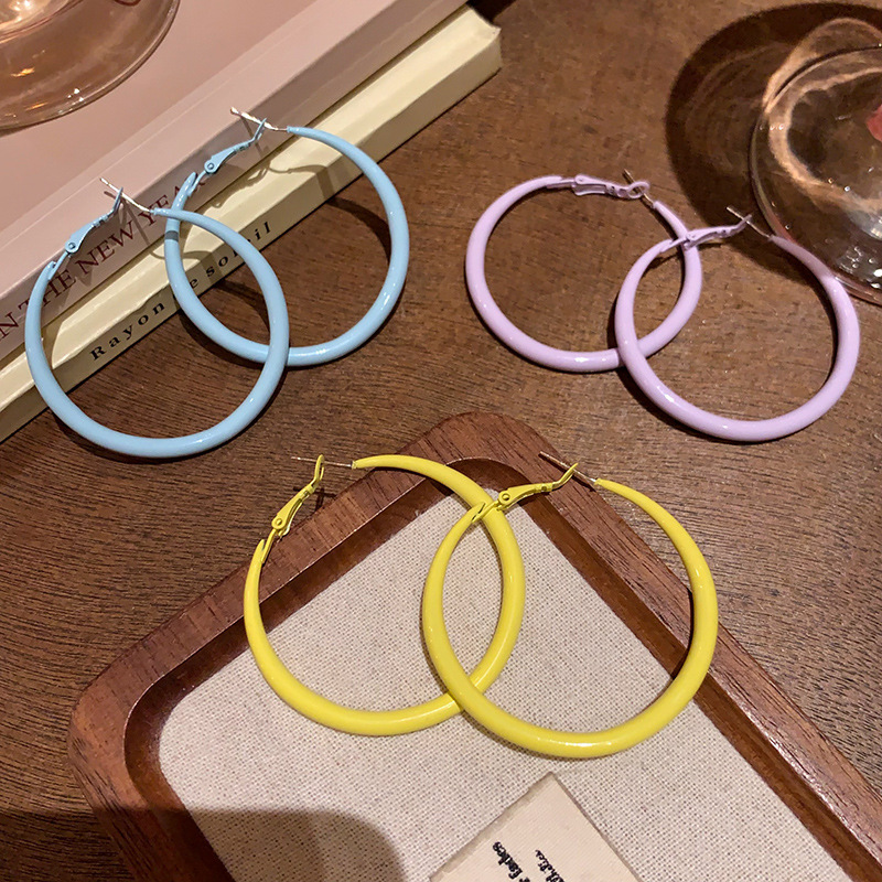 Macaron Candy Color Matte Big Hoop Earrings, Sweet Cool Style Round Circle Earrings, Summer Versatile Colored Fashion Jewelry for Women