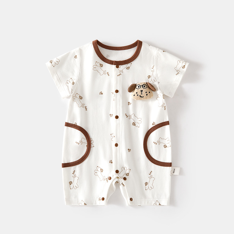 Baby Boy Collared Short Sleeve Romper with Fake Bow Tie, Summer Cotton Gentleman Style Infant Jumpsuit, Snap Closure Newborn Bodysuit for Daily Wear Birthday Party Baby Shower Photo Shoot