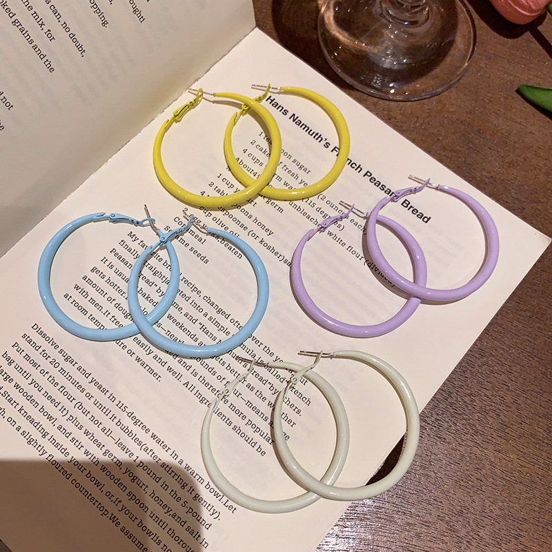 Macaron Candy Color Matte Big Hoop Earrings, Sweet Cool Style Round Circle Earrings, Summer Versatile Colored Fashion Jewelry for Women
