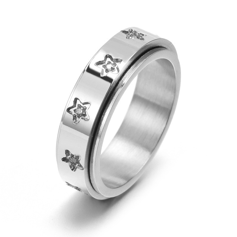 18K Gold Plated Stainless Steel Star Spinner Ring, Cubic Zirconia Inlaid Fidget Ring for Women Men, Rotatable Anxiety Stress Relief Band, Hypoallergenic Waterproof Finger Ring Gift for Daily Wear