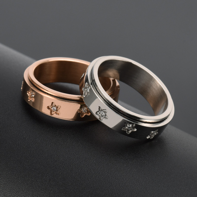 18K Gold Plated Stainless Steel Star Spinner Ring, Cubic Zirconia Inlaid Fidget Ring for Women Men, Rotatable Anxiety Stress Relief Band, Hypoallergenic Waterproof Finger Ring Gift for Daily Wear