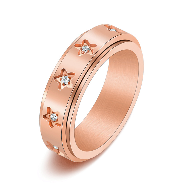 18K Gold Plated Stainless Steel Star Spinner Ring, Cubic Zirconia Inlaid Fidget Ring for Women Men, Rotatable Anxiety Stress Relief Band, Hypoallergenic Waterproof Finger Ring Gift for Daily Wear