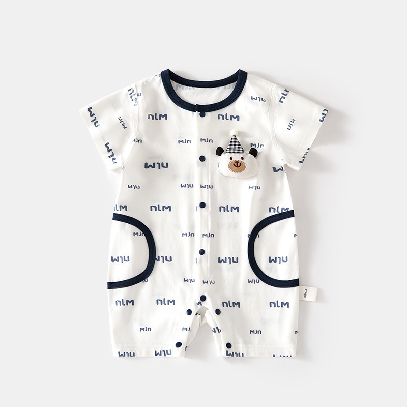 Baby Boy Collared Short Sleeve Romper with Fake Bow Tie, Summer Cotton Gentleman Style Infant Jumpsuit, Snap Closure Newborn Bodysuit for Daily Wear Birthday Party Baby Shower Photo Shoot