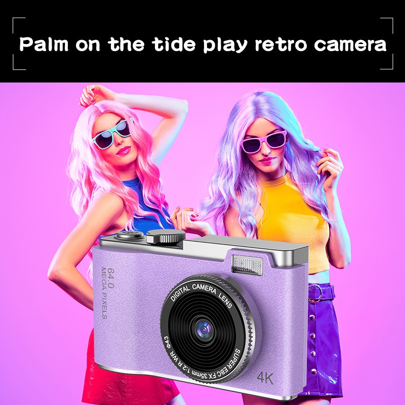 Macaron Color Retro Digital Camera, 4K HD Flip Screen Compact Camera for Students Beginners, Portable Vlogging Selfie Point and Shoot Camera with 32GB Card Kit, 6 Colors Available
