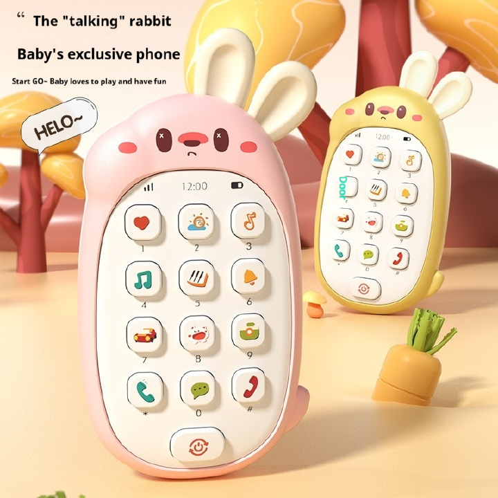 Rabbit Shape Kids Early Education Mobile Phone Toy, Baby Musical Phone Toy, Infant Simulation Digital Learning Machine, Educational Light Up Sound Toy for Toddlers 0-3 Years Old