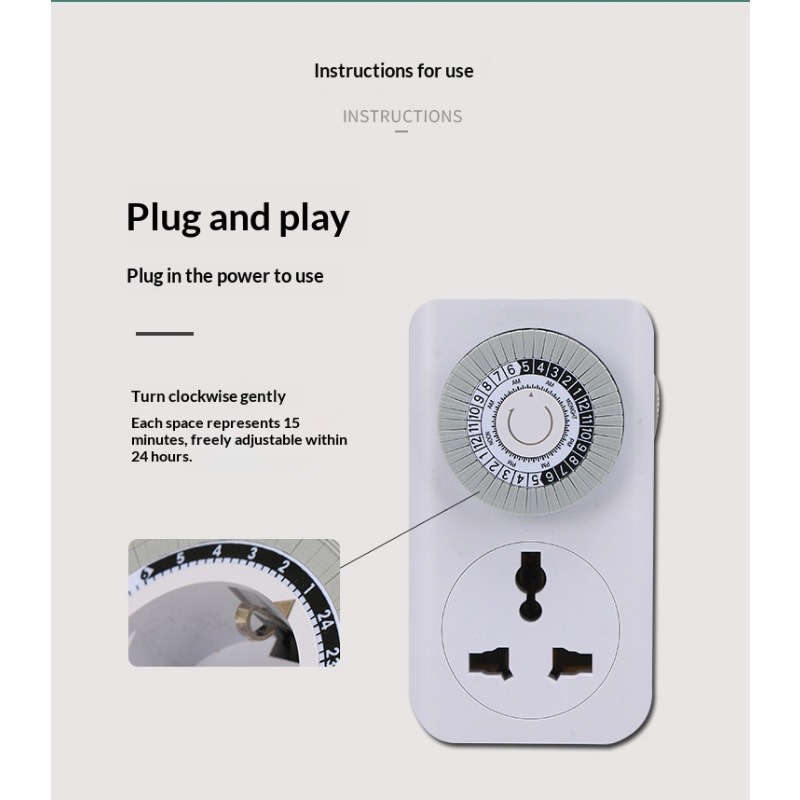 24 Hour Mechanical Timer Socket, Smart Cycle Timer Switch Plug, Home Use Electric Vehicle Charging Protection Auto Power Off Outlet, Energy Saving Programmable Timer Plug
