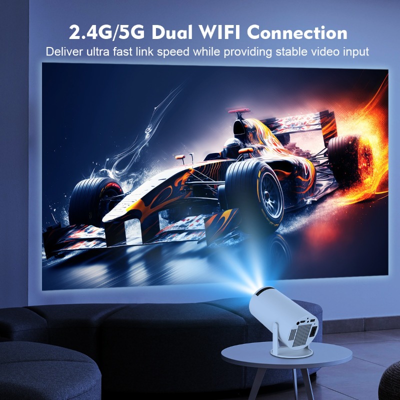 HY300 Portable Smart Projector, 4K Decoding WiFi6 BT5.0 Home Theater Projector, 180° Rotatable Auto Keystone Correction Mini Projector, 720P Native 120 ANSI Lumens Projector for Bedroom Living Room