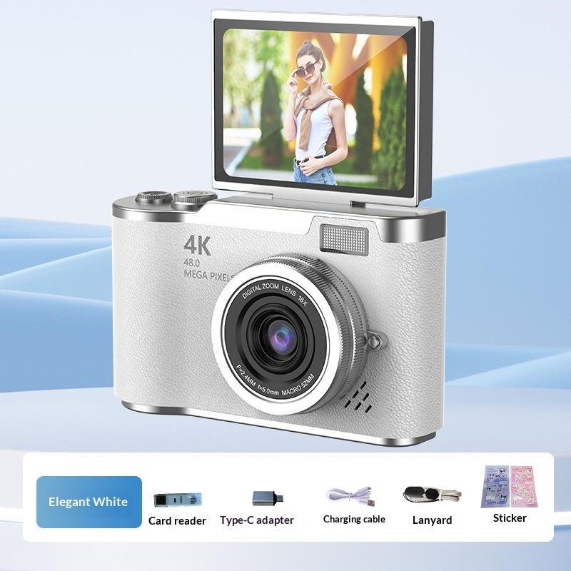 Macaron Color Retro Digital Camera, 4K HD Flip Screen Compact Camera for Students Beginners, Portable Vlogging Selfie Point and Shoot Camera with 32GB Card Kit, 6 Colors Available