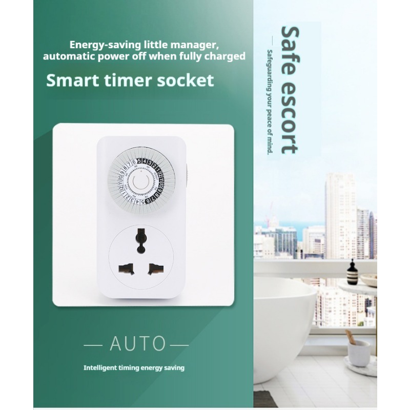 24 Hour Mechanical Timer Socket, Smart Cycle Timer Switch Plug, Home Use Electric Vehicle Charging Protection Auto Power Off Outlet, Energy Saving Programmable Timer Plug