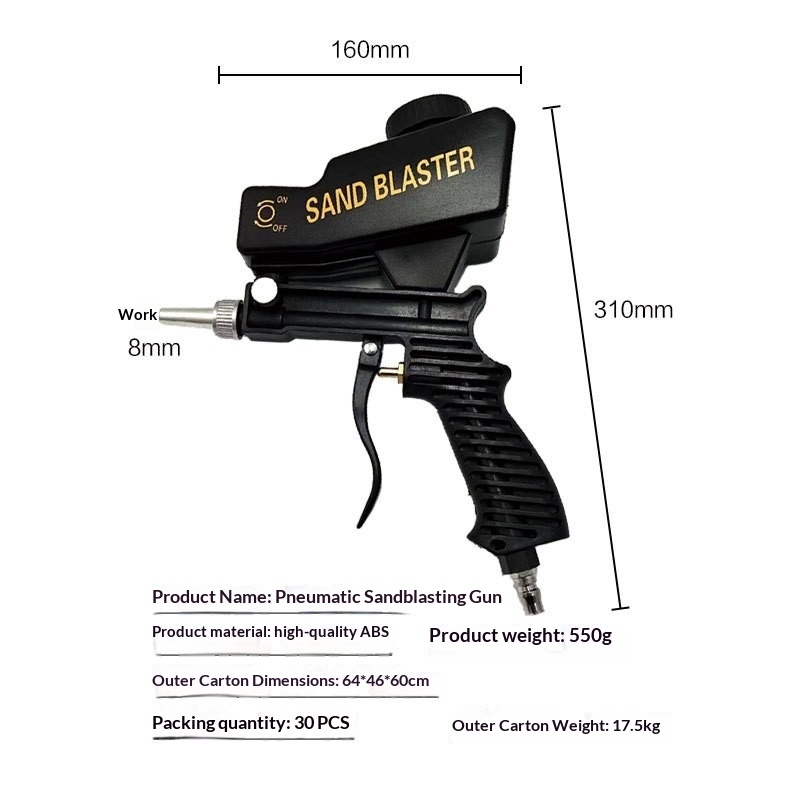 Gravity Feed Pneumatic Sandblasting Gun, Portable Handheld Air Sand Blaster, Rust Removal Spot Blaster Gun for Metal Surface Cleaning Deburring Polishing, 476g Lightweight Sandblasting Tool