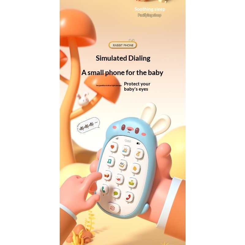 Rabbit Shape Kids Early Education Mobile Phone Toy, Baby Musical Phone Toy, Infant Simulation Digital Learning Machine, Educational Light Up Sound Toy for Toddlers 0-3 Years Old