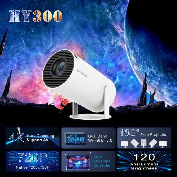 Android 11 Smart Portable Projector with Built-in 4000+ Apps, WiFi6 BT5.0 Auto Keystone Home Theater Projector, 180° Rotatable Mini Projector with Remote Control for Bedroom Living Room Outdoor Movie