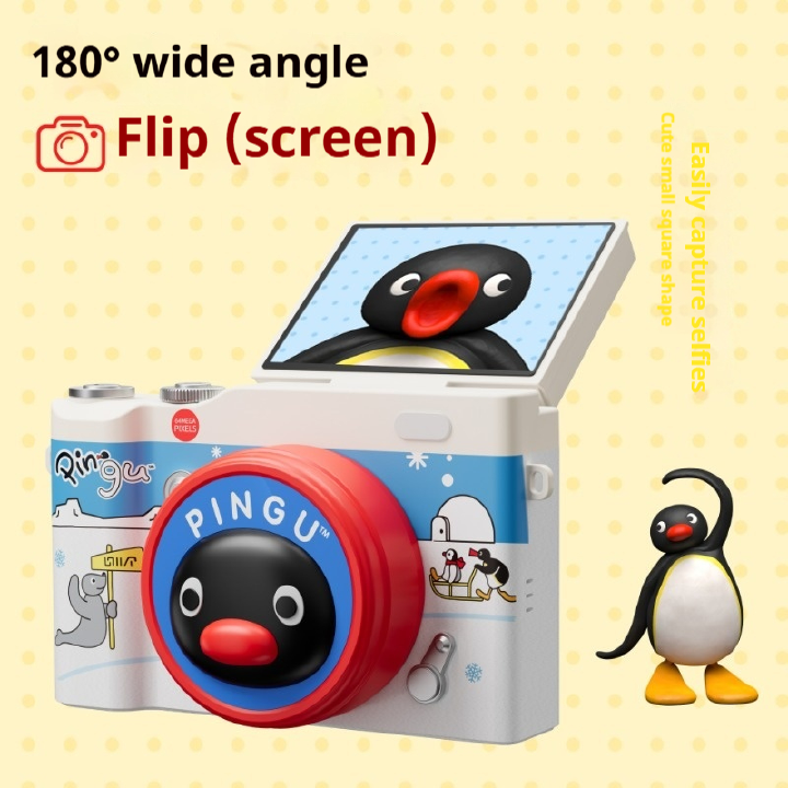 【Free 32GB memory+card reader+2 Android adapters】Ngu Penguin Children's Digital Camera, 48MP Cute Cartoon Children's Camera, Men's and Women's Mini Portable Toy Camera