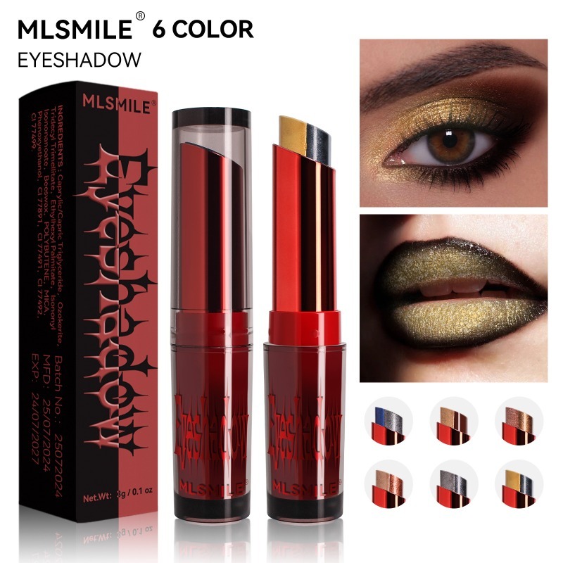 MLSMILE 6 Colors Dual Color Gradient Eyeshadow Stick, Shimmer Glitter Lazy Eyeshadow Pencil, One-Swipe Waterproof Long Lasting Eye Shadow Makeup, Crease-Proof Eye Brightener Stick