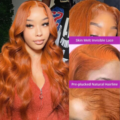 Ginger Orange Blonde Color Loose Wave 13X4 Lace
Frontal Synthetic Wig For Women Preplucked Bleach
Knots Cosplay Daily Party
