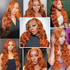 Ginger Orange Blonde Color Loose Wave 13X4 Lace
Frontal Synthetic Wig For Women Preplucked Bleach
Knots Cosplay Daily Party