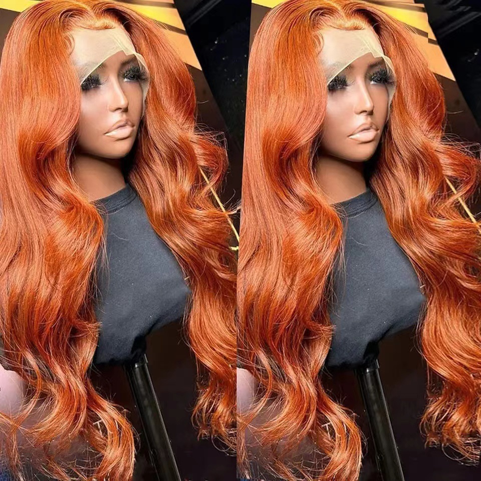 Ginger Orange Blonde Color Loose Wave 13X4 Lace
Frontal Synthetic Wig For Women Preplucked Bleach
Knots Cosplay Daily Party