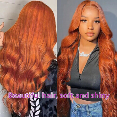 Ginger Orange Blonde Color Loose Wave 13X4 Lace
Frontal Synthetic Wig For Women Preplucked Bleach
Knots Cosplay Daily Party