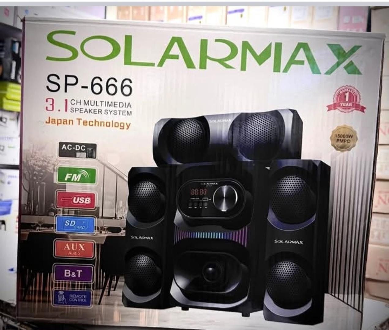 Solarmax SP-666 3.1CH Multimedia Subwoofer System with AC-DC, FM, USB SD Card and Bluetooth Speaker 15000W PMPO Woofer