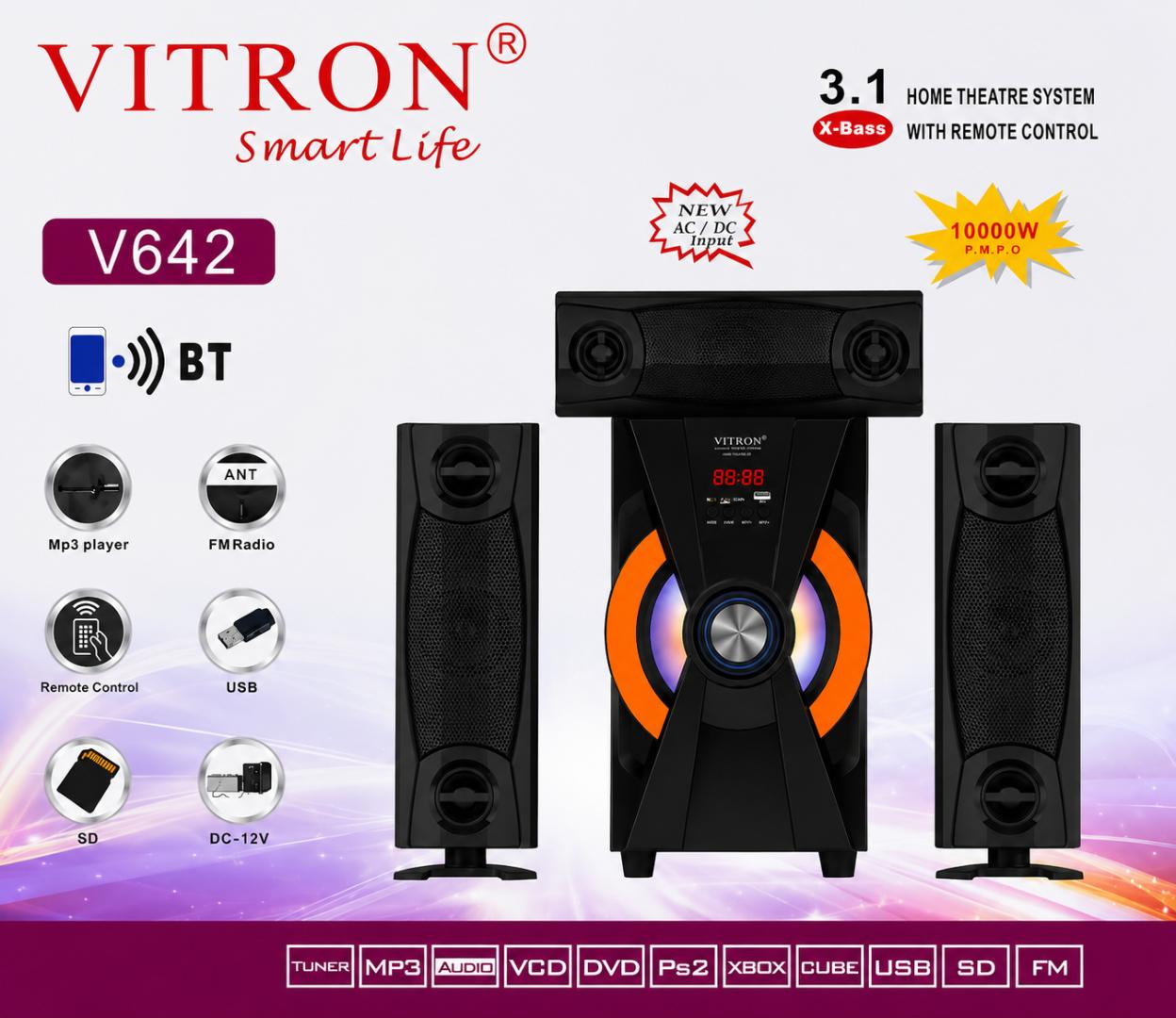 Vitron V642 3.1Ch Bluetooth Speaker System, 12V - Black (1YR WRTY)