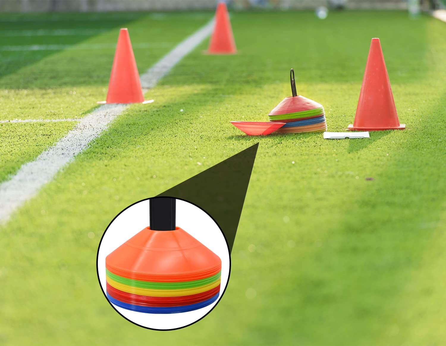 10Pcs Sports Agility Training Cones Set for Football Soccer Basketball Volleyball Rugby Speed Training Marker Disc Cones with Holder Stack for Kids Adults School Coaching Fitness Gym PE Outdoor Indoor
