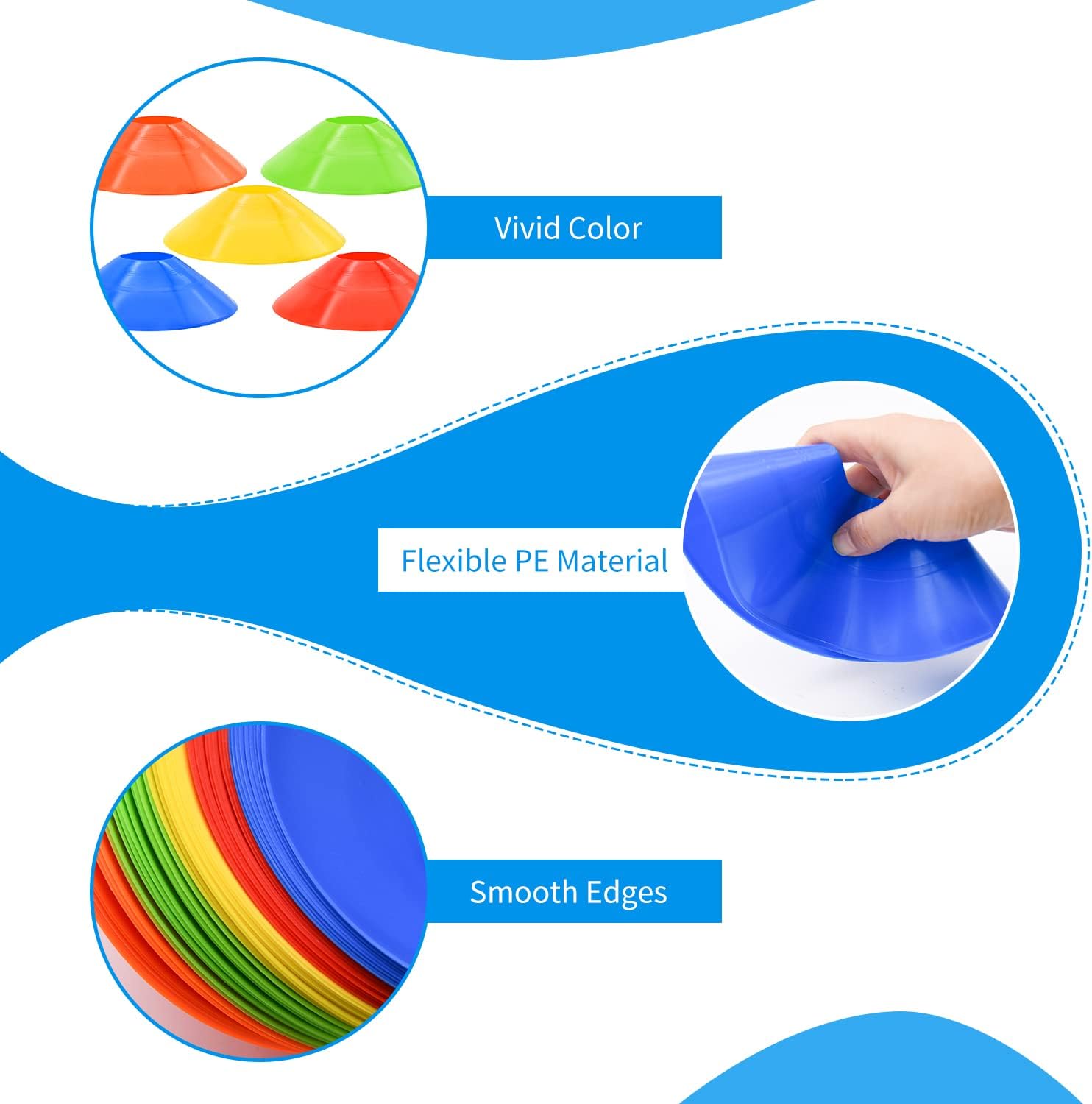10Pcs Sports Agility Training Cones Set for Football Soccer Basketball Volleyball Rugby Speed Training Marker Disc Cones with Holder Stack for Kids Adults School Coaching Fitness Gym PE Outdoor Indoor