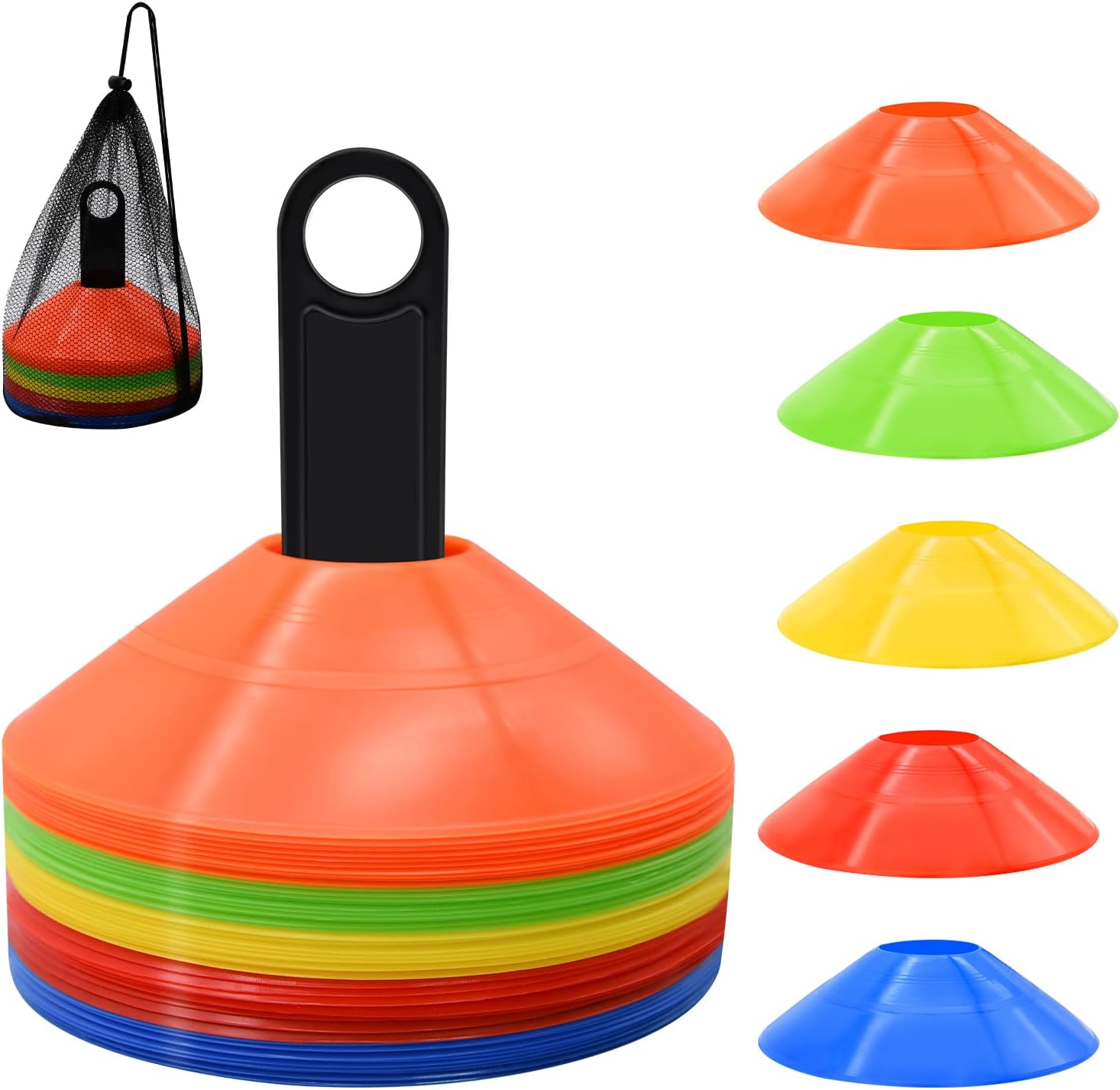 10Pcs Sports Agility Training Cones Set for Football Soccer Basketball Volleyball Rugby Speed Training Marker Disc Cones with Holder Stack for Kids Adults School Coaching Fitness Gym PE Outdoor Indoor