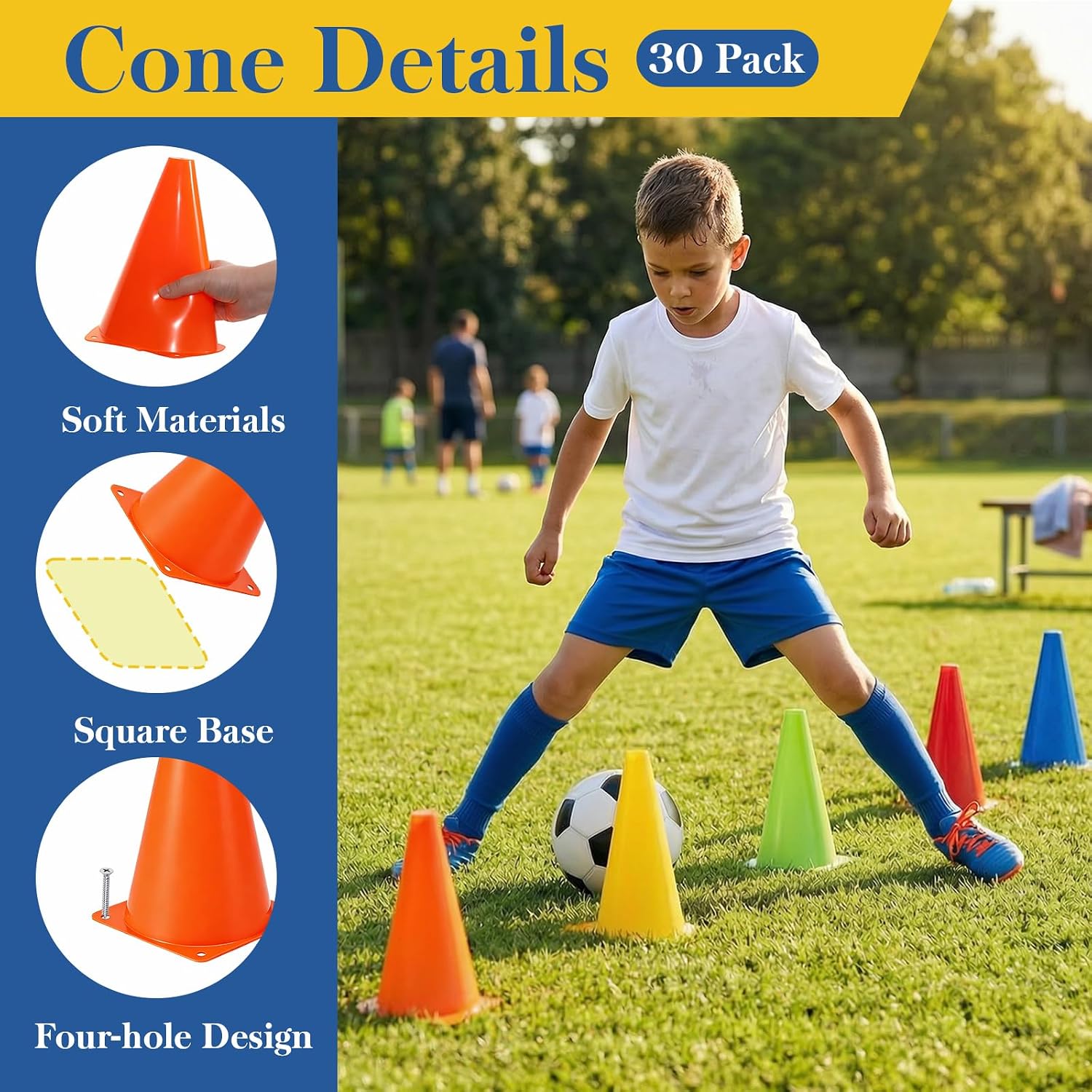 10Pcs Sports Training Cones Set Durable Agility Marker Cones Football Soccer Speed Training Disc Cones for Basketball Netball Rugby Volleyball Hockey PE Coaching Fitness Outdoor Practice