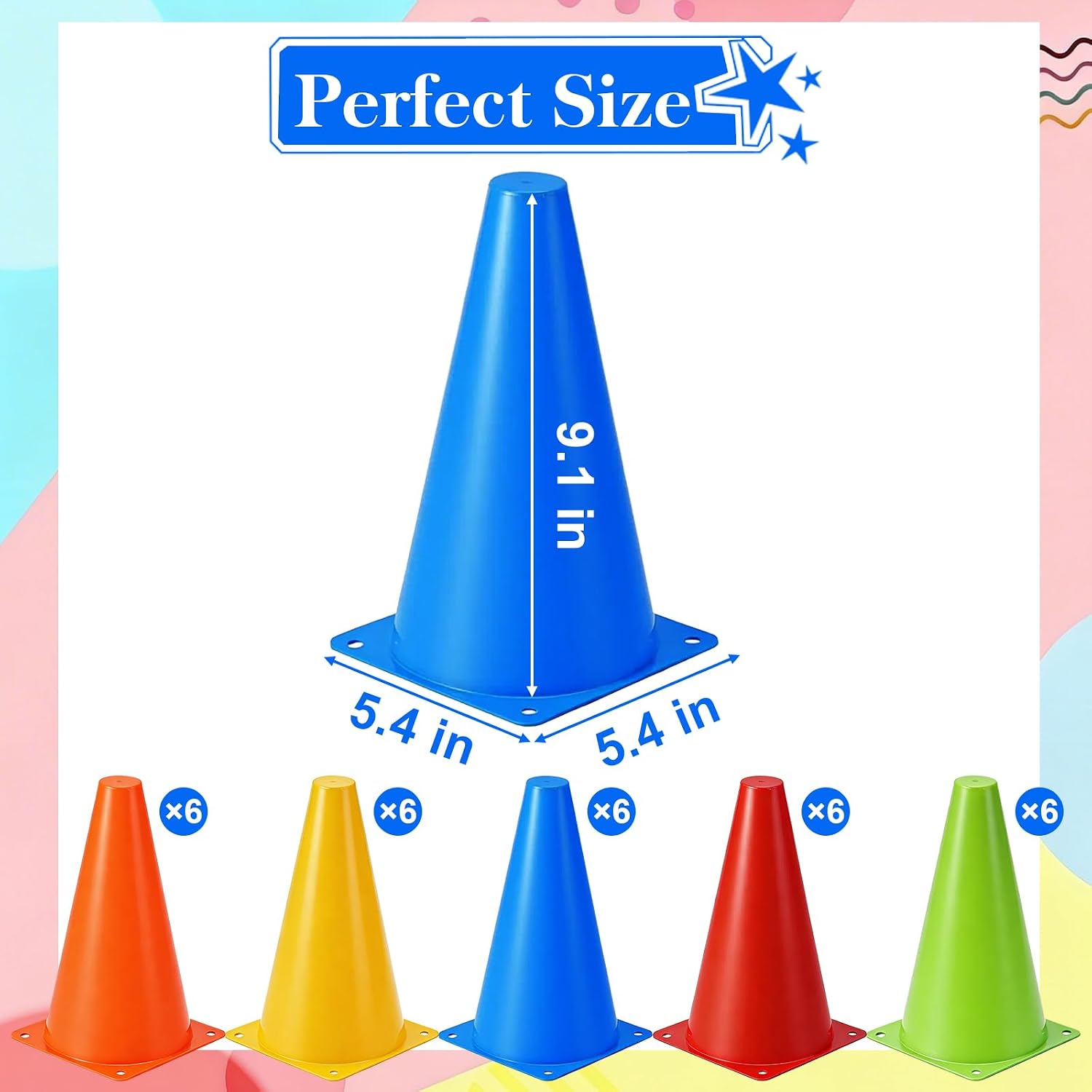 10Pcs Sports Training Cones Set Durable Agility Marker Cones Football Soccer Speed Training Disc Cones for Basketball Netball Rugby Volleyball Hockey PE Coaching Fitness Outdoor Practice
