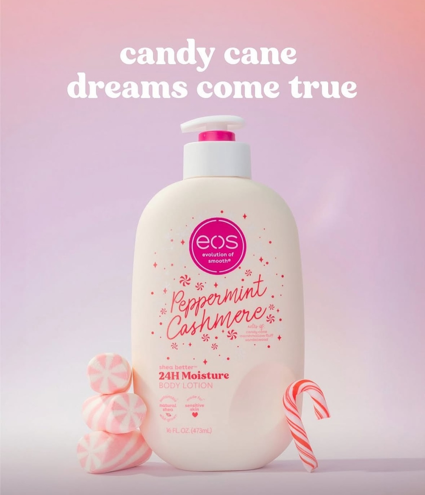 EOS Peppermint Cashmere Extreme Glowing Body Lotion 473ml Moisturizing Body Cream Shea Butter Vitamin E Hydrating Radiant Skin Lotion Soft Smooth Skin Daily Body Care
